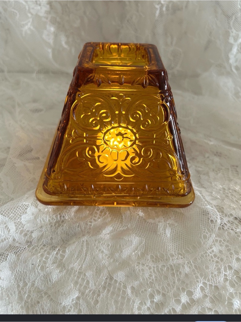 Amber Pressed Glass Decorative Candle Holder